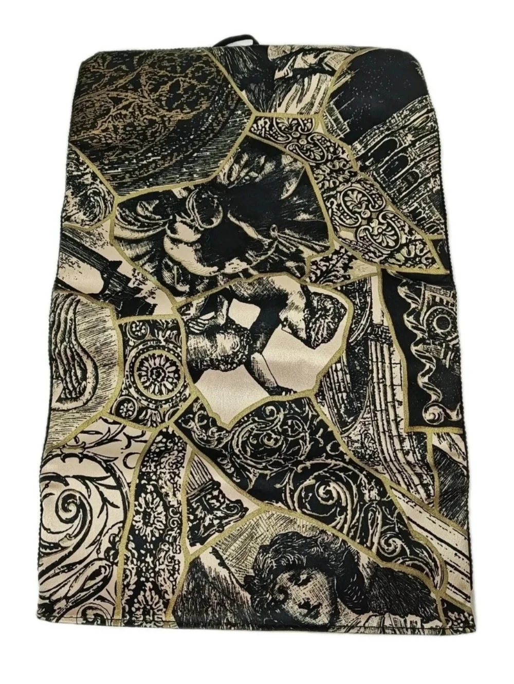 Vintage Jewelry Roll Organizer Travel Bag Packable Vacation Black Gold Brocade